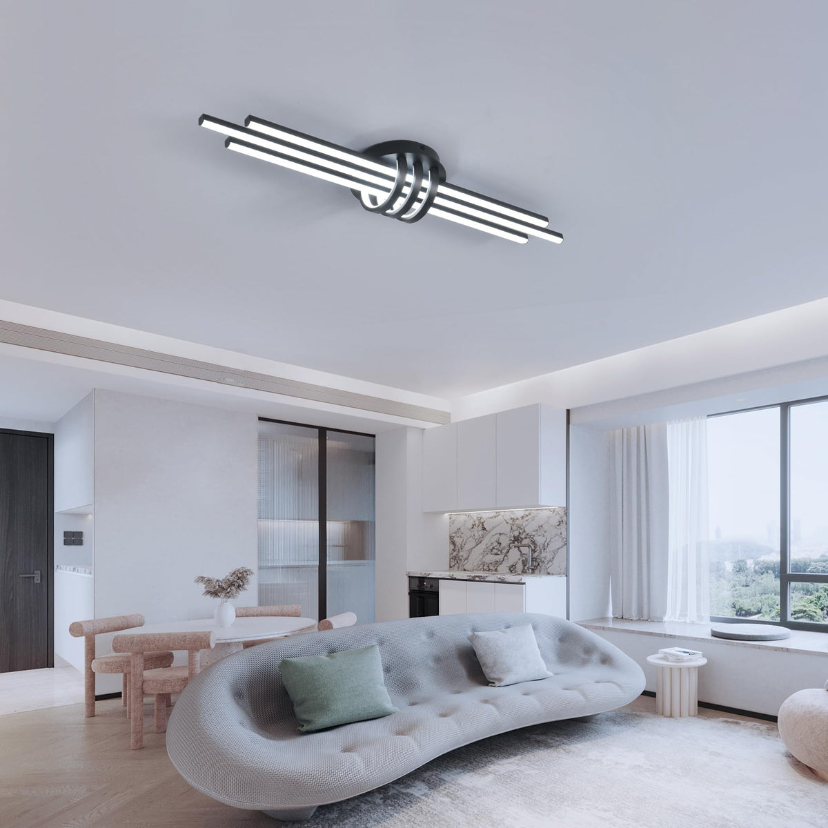 39In Modern Dimmable Linear LED Ceiling Light with Remote (Black)