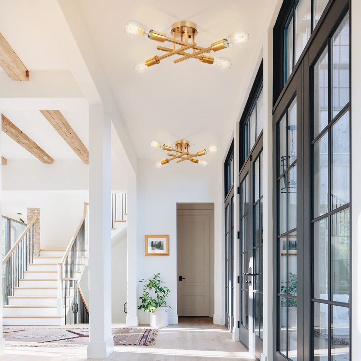 4 Light Semi Flush Mount Ceiling Light (Gold / Large)