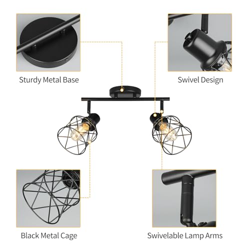 Industrial Track Lighting Fixtures Ceiling (Black / 2-Light-Cage)