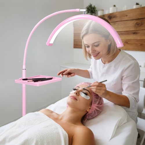 Half Moon Lash Light with Tool Tray for Eyelash Extensions & Estheticians (Pink)