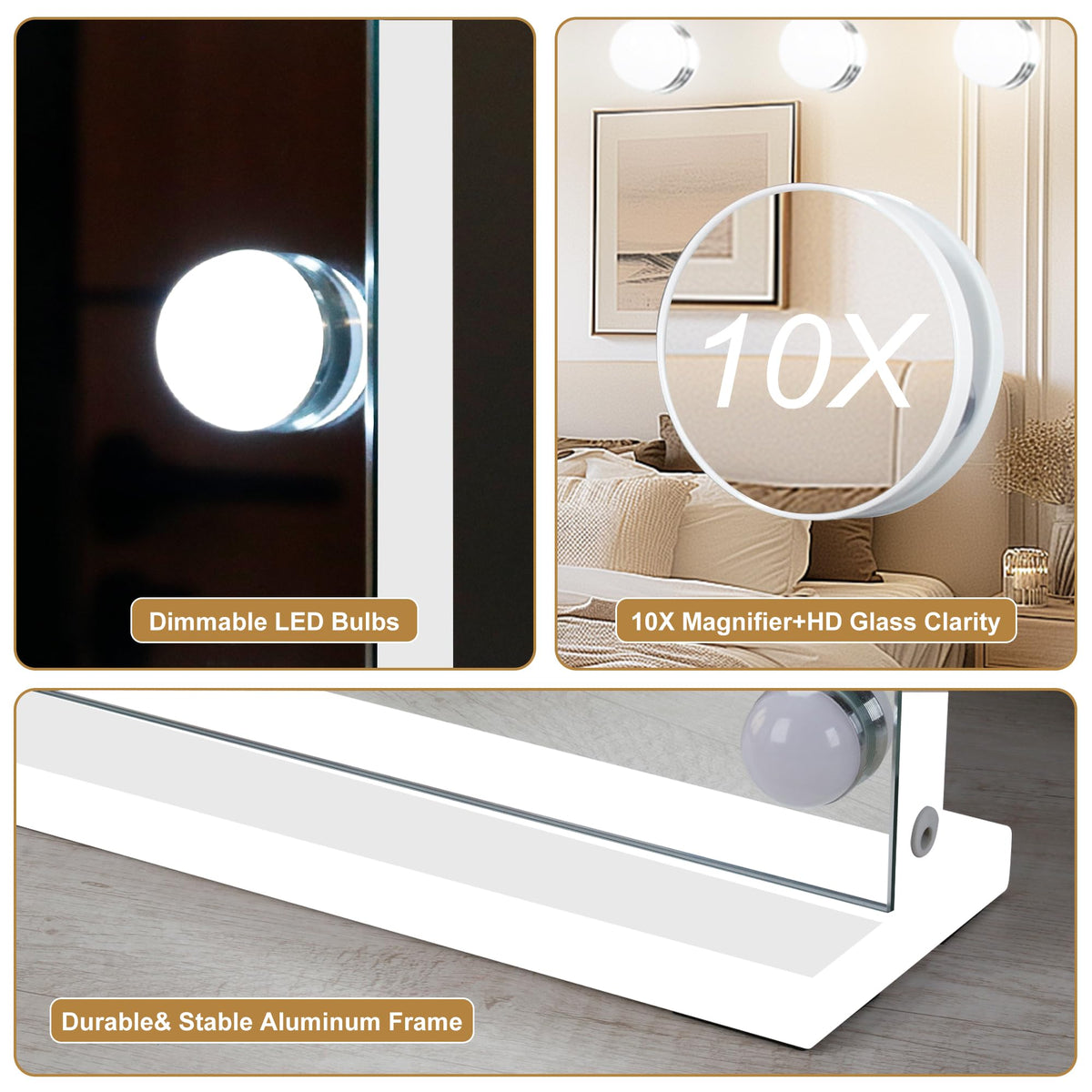 Vanity Mirror with Lights (White / 26"L x 20"W)