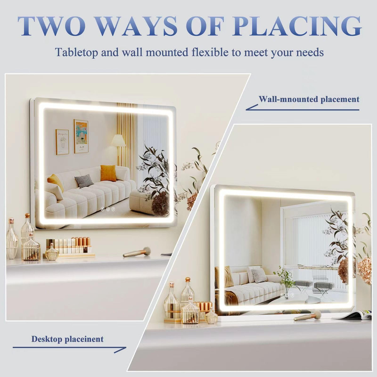 Makeup Vanity Mirror with Lights 20" L x 26" W Large LED Makeup Mirror (Round White Led / 20"L x 26"W)