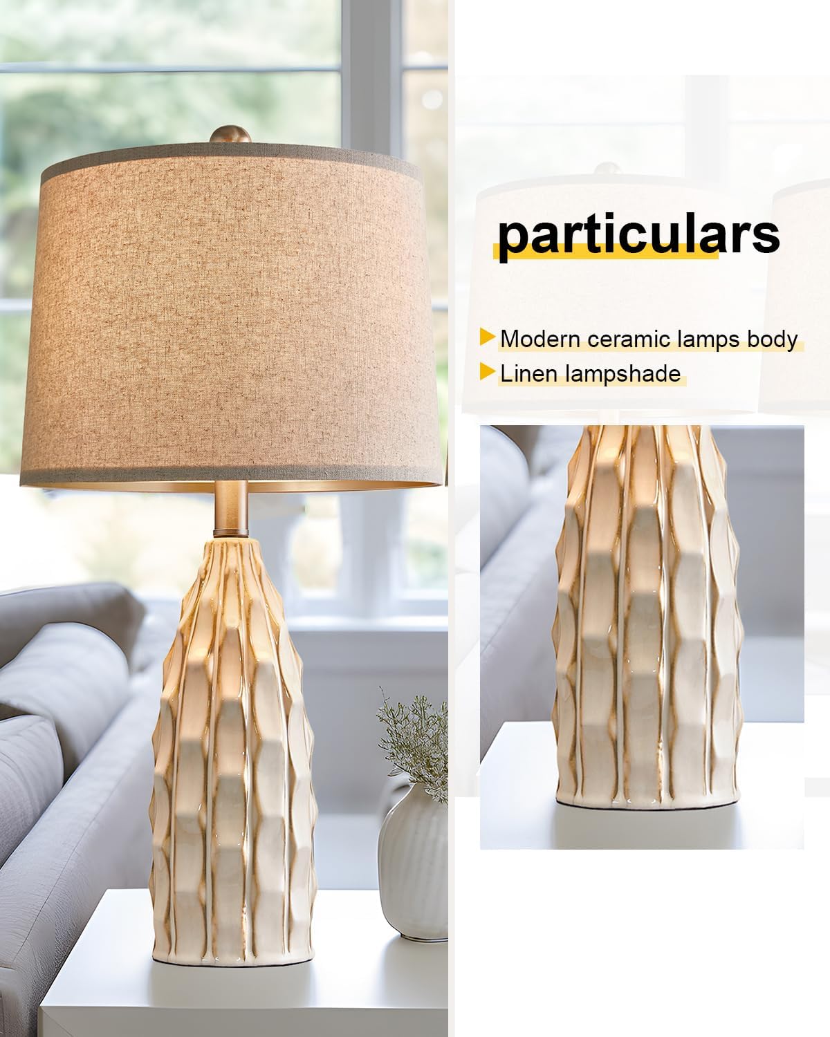 Ceramic Table Lamps Set of 2 (B 23.75"-Cream-2Pack)