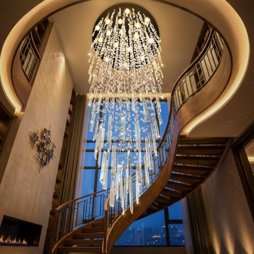 D40'' x H120'' Crystal Chandelier High Ceiling Chandeliers for Entryway Large Raindrop Chandeliers LED Dimmable Flush Mount Light Fixtures for Staircaes Foyer Hallway Living Room Bulbs Included Black (D40" x H120" Black)