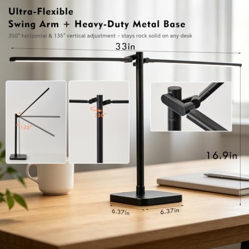 Desk Lamp for Home Office with USB C Charging Ports Wireless Charger