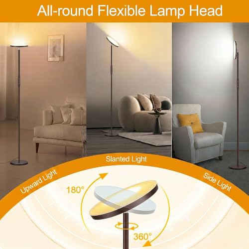 Floor Lamp Upgraded 40W 4000LM Super Bright Torchiere LED Floor Lamps for Living Room (40W Brown)