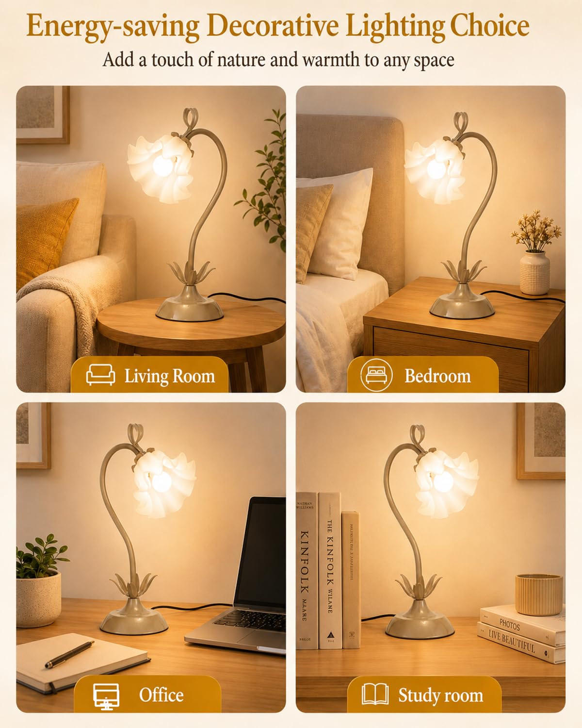 Flower Table Lamp Cute Desk Lamp for Bedroom Home Decor (Brown / Medium)