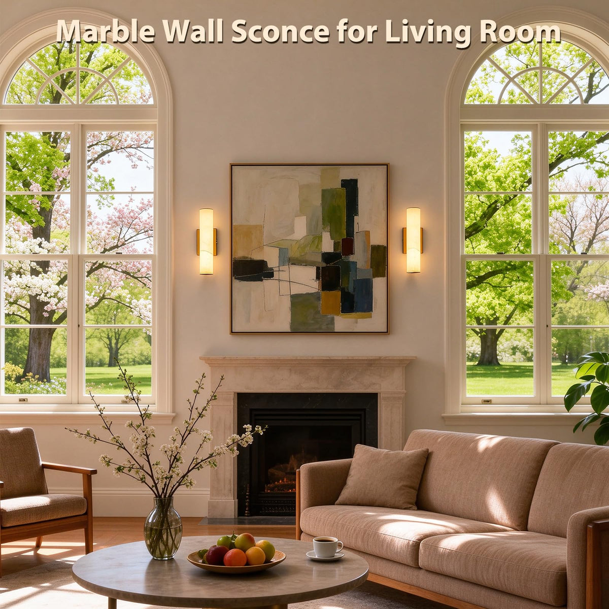 14.2in Alabaster Wall Sconces (Gold-14.2in-1 Pack)