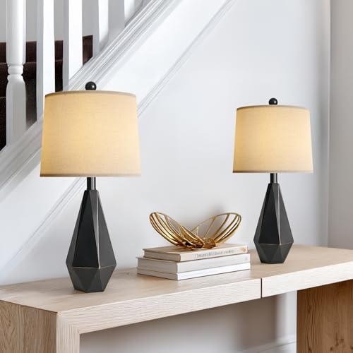 23'' Farmhouse Table Lamps Set of 2 (Medium - Black with Gold)