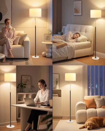 Height Adjustable Modern Floor Lamp (Matte Black & White Marble Base / 65 Inches (With Bulb))