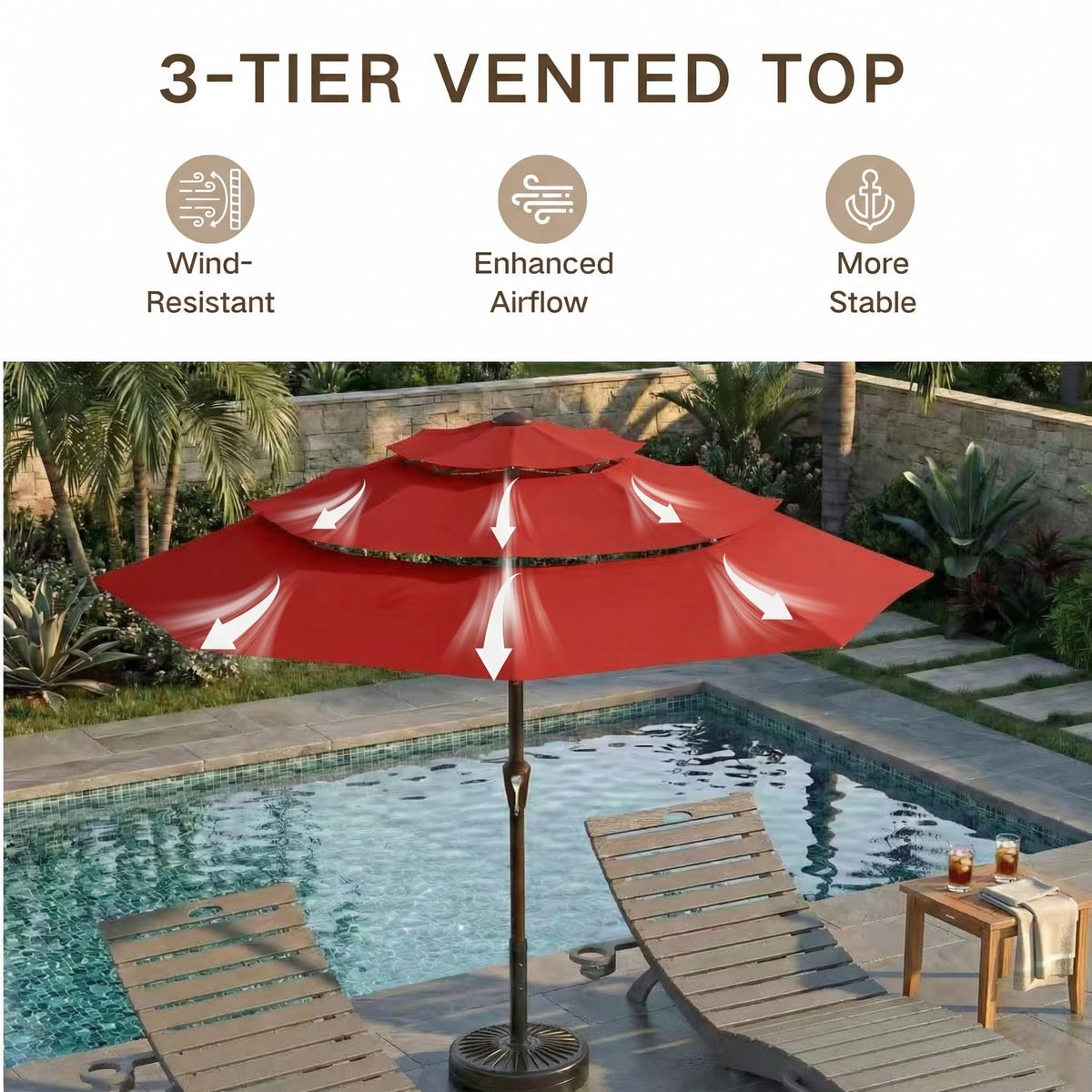 10ft 3 Tier Patio Umbrella (Red / 10 FT)