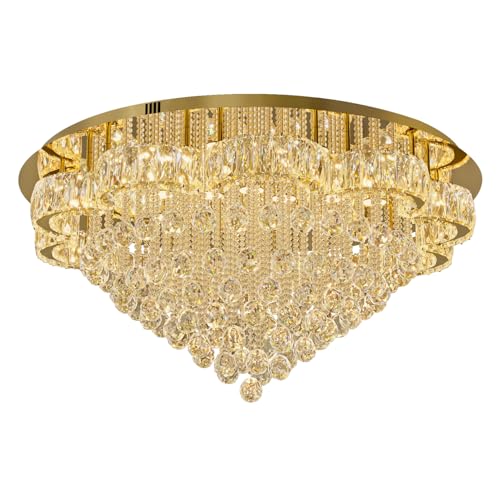 40in Modern LED Gold Chandelier for Living Room Round Crystal Ceiling Light Fixtures Flush Mount Chandeliers Ceiling Chandelier for Foyer Hallway Dining Room (Gold / 40inch)