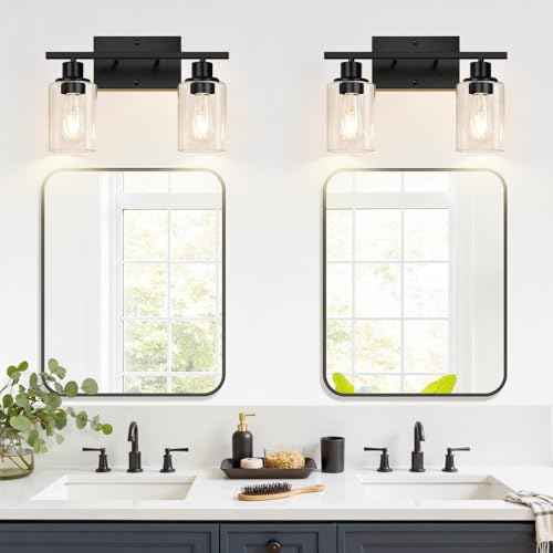 2 Light Bathroom Light Fixtures (Matte Black & Clear Glass / 2-light)