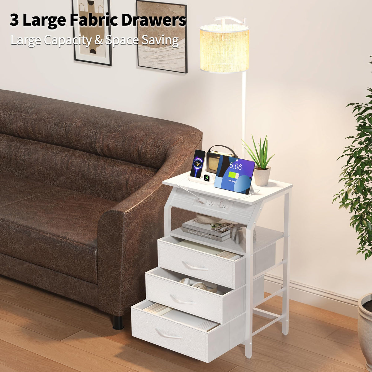 Floor Lamp with Table (White 3 Drawers)