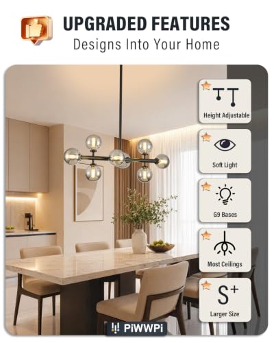 Modern Linear Chandeliers for Dining Room (Black (with Somke Grey Lampshade) / 31.5 Inch)