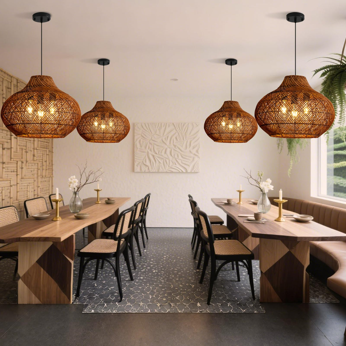 18.9" Rattan Pendant Light (Brown / 18.9" 3-Light)