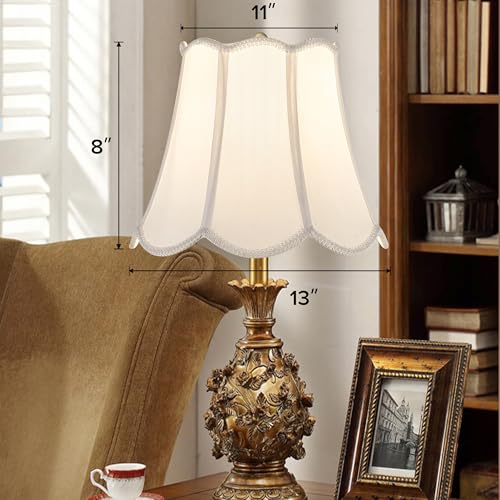 White Scalloped Lamp Shade Medium (White-fabric / 8"×13"×11" (Spider)-1 pc)