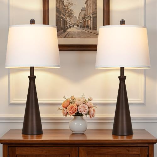 28" Modern Metal Table Lamp Set of 2 for Living Room Bedroom (D Brown)