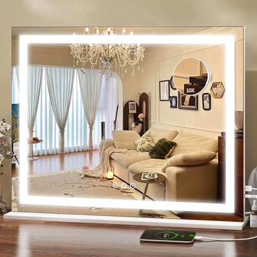 23x18 Inch Makeup Mirror with Lights (White / 23"L x 18"W)
