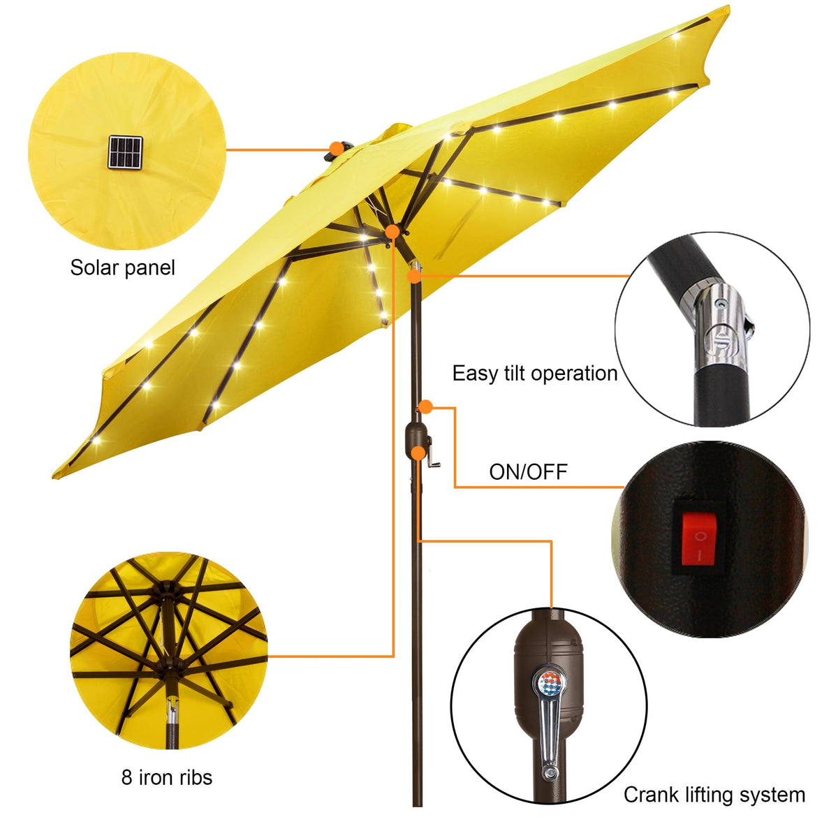 9 ft Solar Umbrella (Yellow)