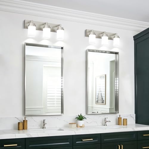 Bathroom Light Fixtures (Nickel-White Shade / 3-Light)