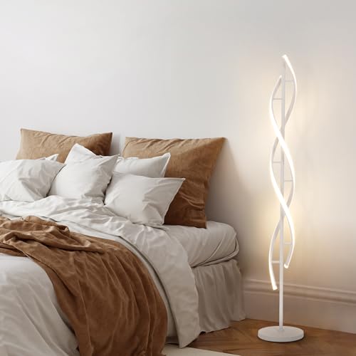 40W Modern Floor Lamp with Remote 60 inch Dimmable Floor Lamp for Bedroom Standing Lamp LED Floor Lamps for Living Room Dining Rooms Home Offices Lighting (White)