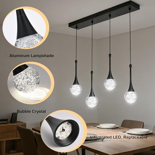 4 Light Modern Crystal Black Chandelier (Black / Rectangle Pendant 4-Light)