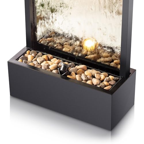Mirror Waterfall Fountain with Stones and Lights (72 Inches - Silver)