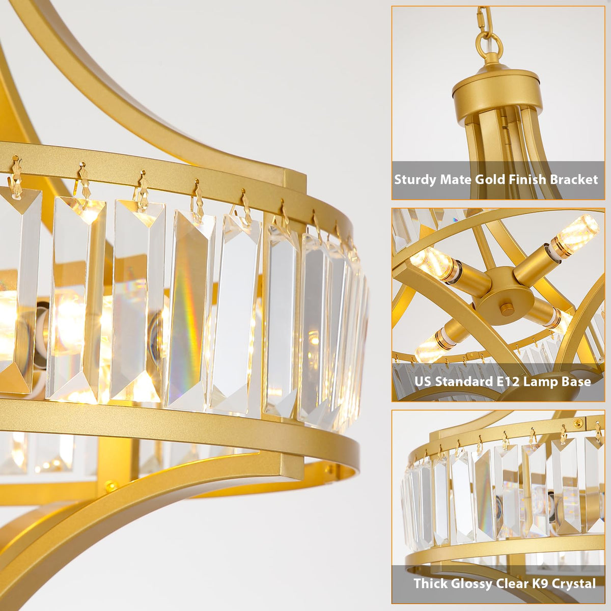 16'' Gold 4 Light Crystal Chandelier for Dining Room (4-Light Gold)