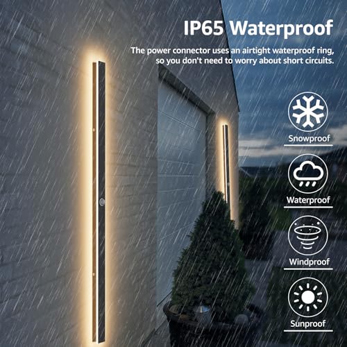 2 Pack 47.25inch Motion Sensor Long Outdoor Wall Lights 35W Black 3000K Warm White Motion Porch Lights IP65 Waterproof Exterior Wall Light Fixtures for Garage Patio Porch (47.25inch)