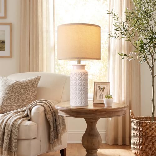 22.6" Ceramic Bedside Table Lamp for Bedroom Nightstands (White)