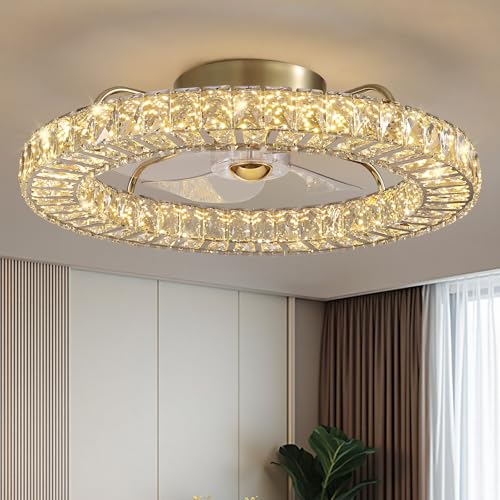 Flush Mount Ceiling Fan with Light (Gold - 22 Inch)