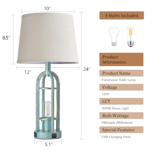 24" Farmhouse Table Lamps for Living Room Bedroom Set of 2 (10.Button Switch - Blue)