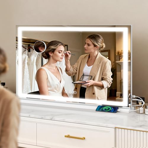 39" x 28" Extra Large Vanity Mirror with Lights (White / 39"L x 28"W)