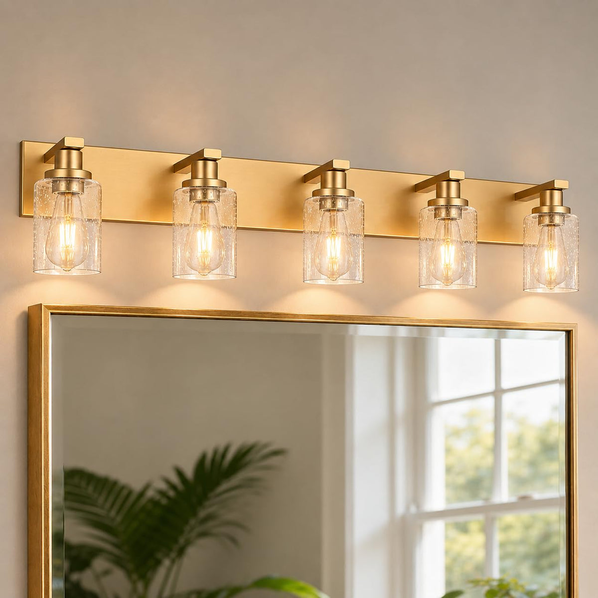 Gold 5 Light Seeded Glass Bathroom Vanity Light (Gold / 5-Light)