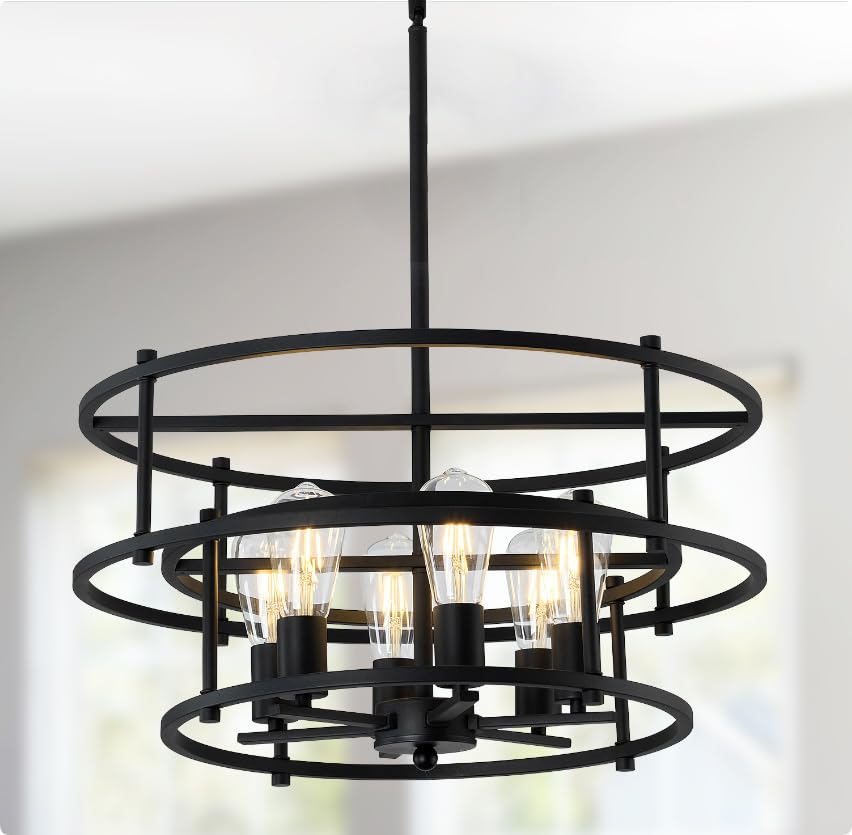 Industrial Black Chandelier 6 Light Candle Semi Flush Mount Ceiling Light (Black / chandelier)