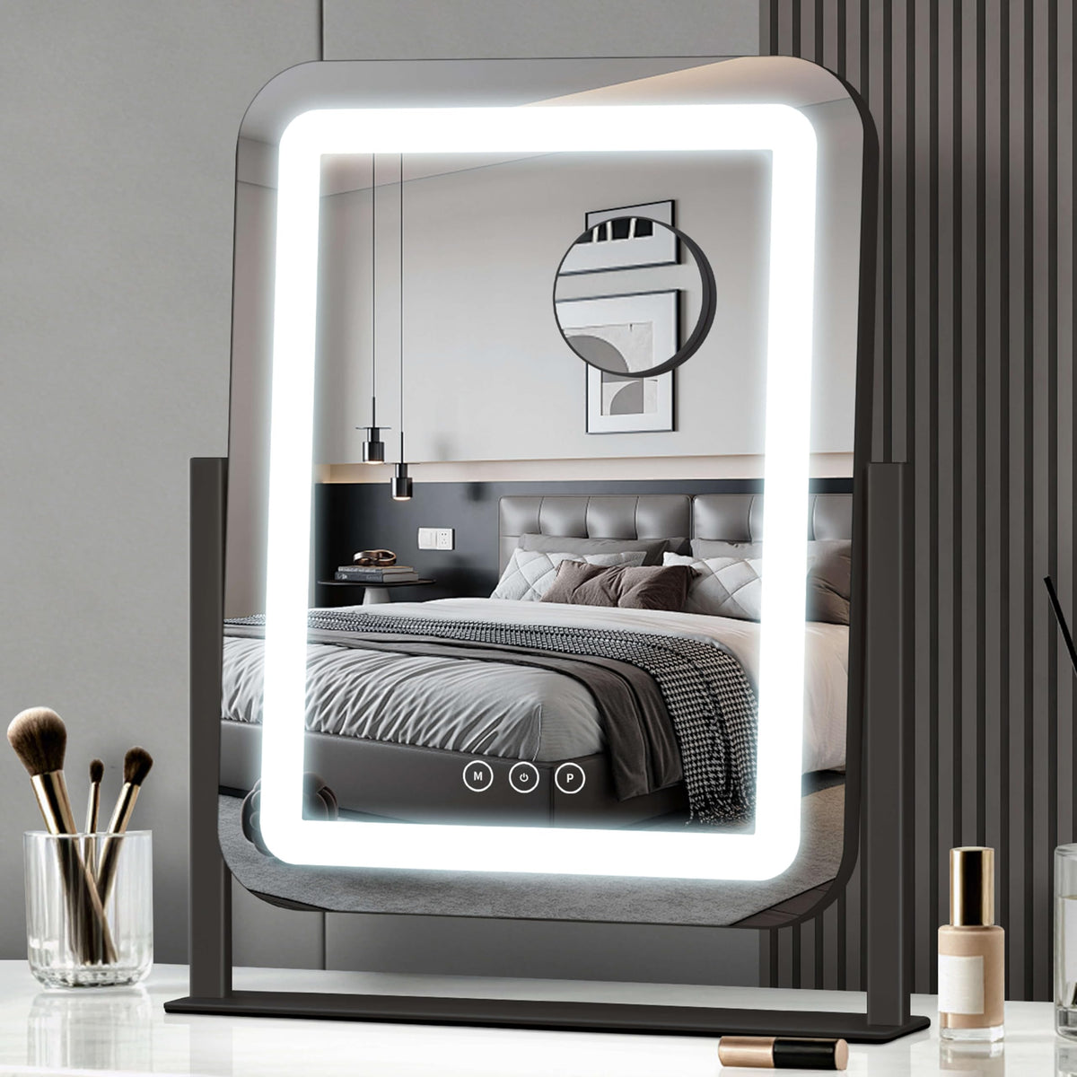 Vanity Mirror with Lights (Black / 16.7"L x 13.1"W)