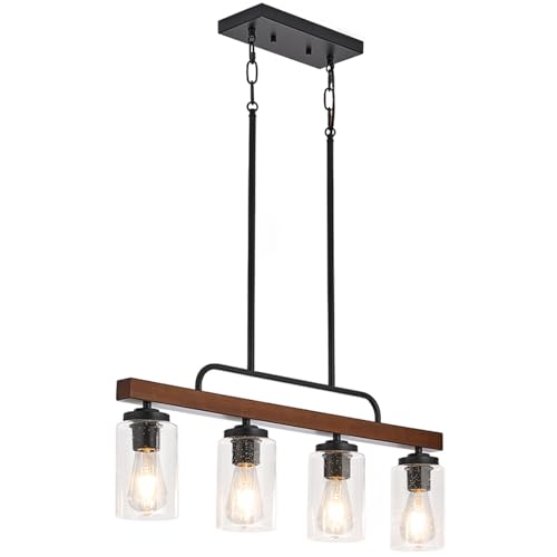4 Light Wood Kitchen Island Lighting (Seeded Glass / 4-Light)