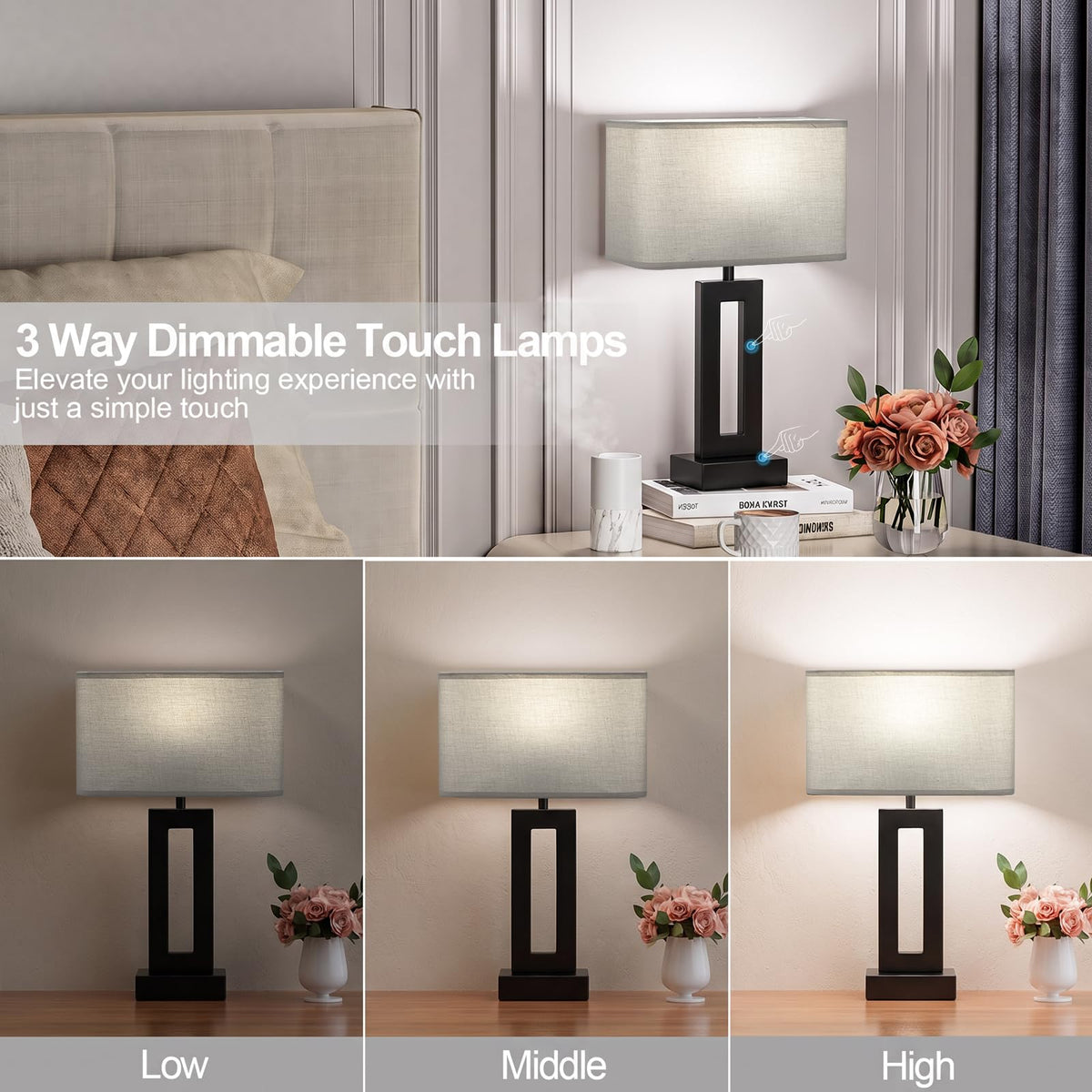 Table Lamps Set of 2 (H. Gray&Black / Small(16.4in))