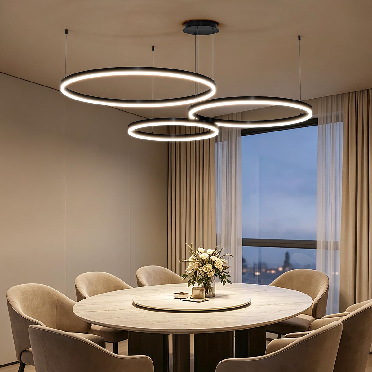 Modern Ceiling Chandelier Light (Black / 7.87+15.74+23.62in)