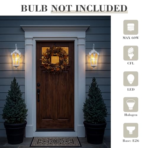 1 Light Dusk to Dawn Wall Lantern (White - Water Ripple Glass / 17.5 Inch - Dusk to Dawn)
