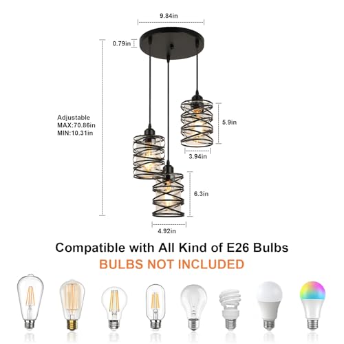Black 3 Lights Cluster Pendant Light for Kitchen Island (Black Clear Glass / 3 Light)