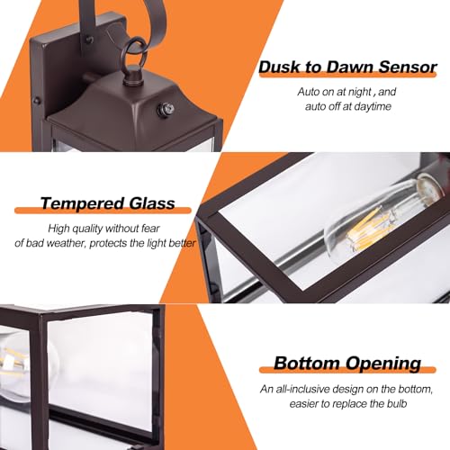 Dusk to Dawn Wall Lights Oil Rubbed Bronze 15 Inch 2 Pack (15 Inch Dusk to Dawn / Bronze)