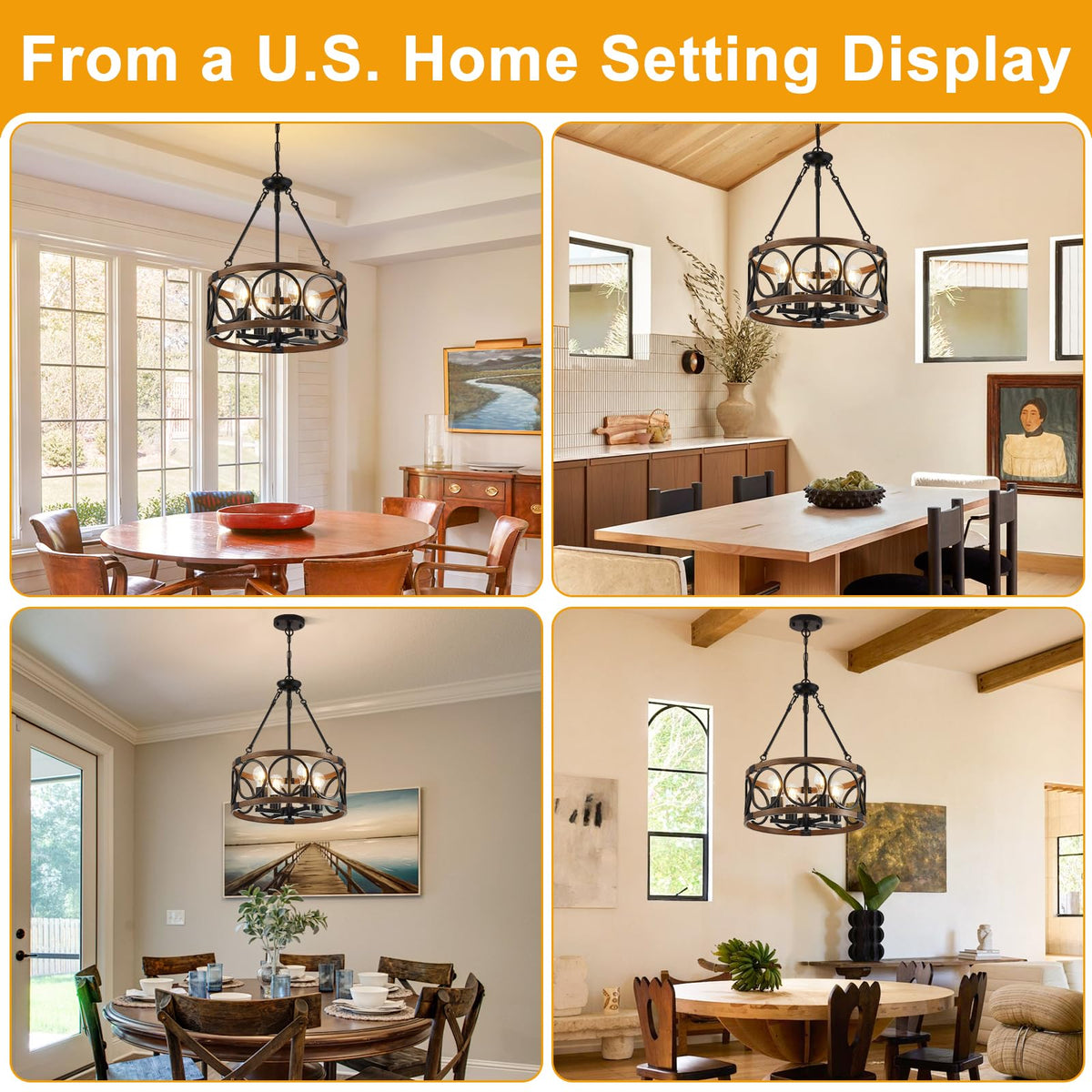 16" Dining Room Light Fixture (Farmhouse Walnut Grain-16"(Easy To Install) / 4-Light)