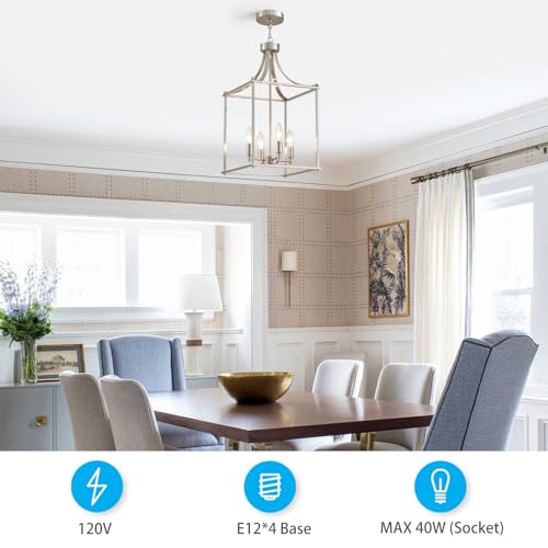 Farmhouse Brushed Nickel Chandeliers for Dining Room (Lantern-Brushed Nickel)