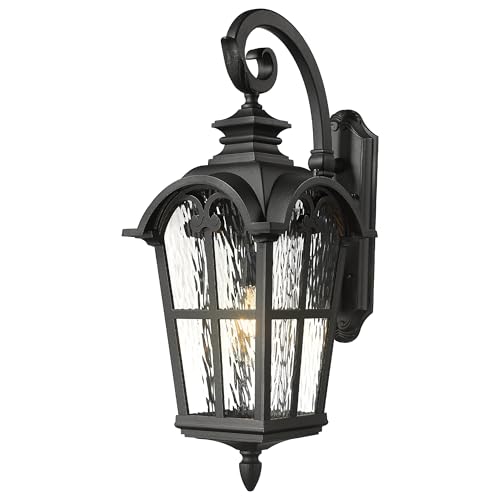 28.7" Black Outdoor Wall Sconce (Black - Water Ripple Glass / 28.7 Inch - No Function)