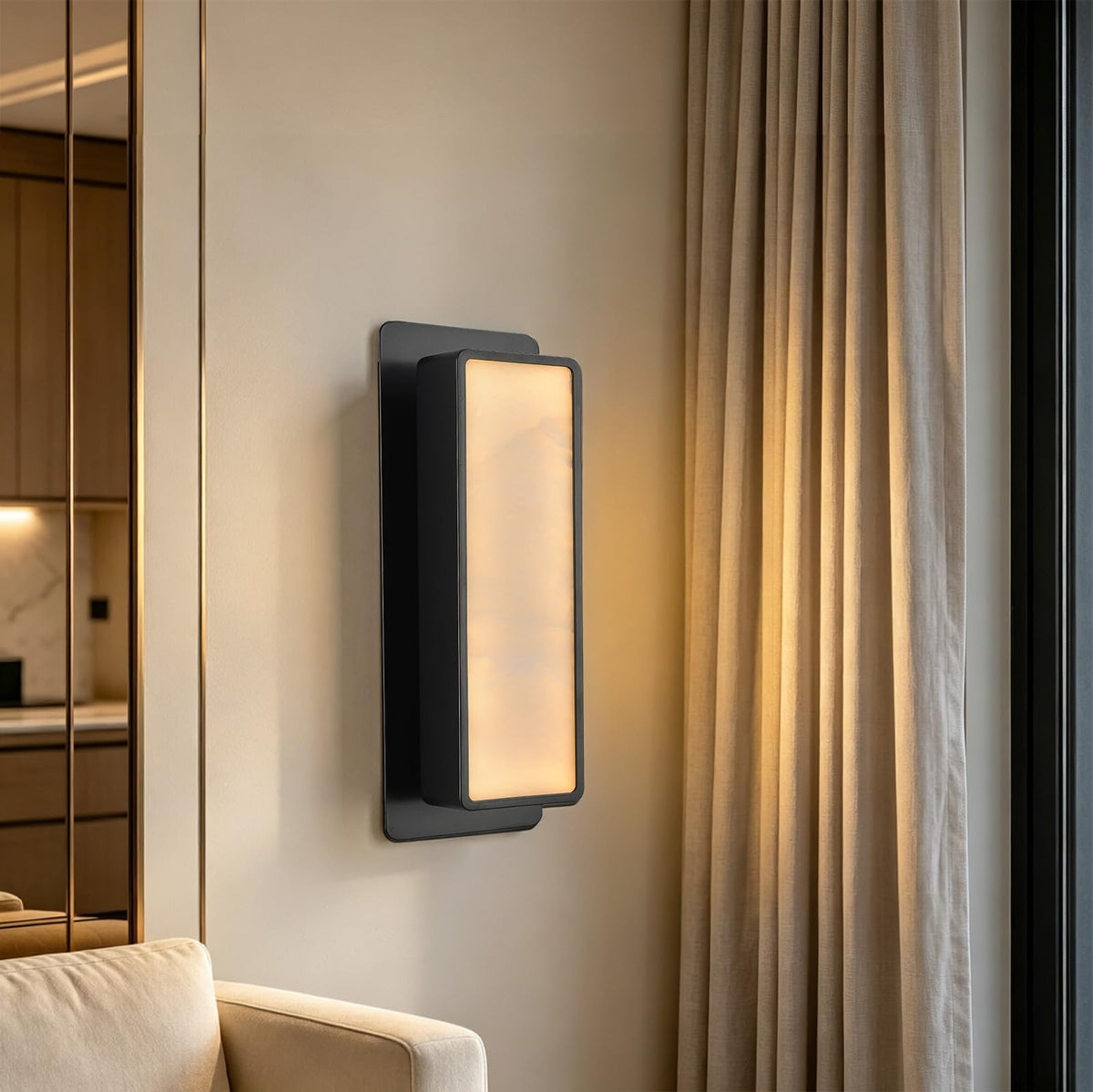14" Alabaster Wall Sconce (Black / 14in)