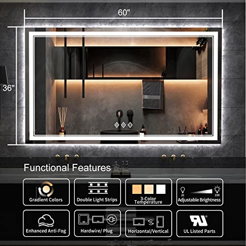 Lighted Vanity Mirror (Front and Backlit / 60"L x 36"W)