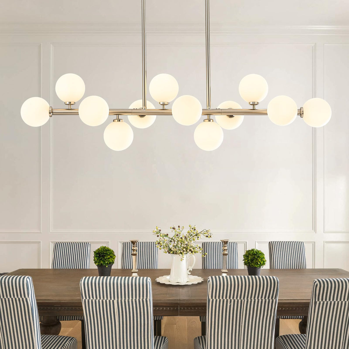 50 Inch Large Glass Globe Sputnik Chandelier (Nickel Milk White / 12-Light 50 Inch)