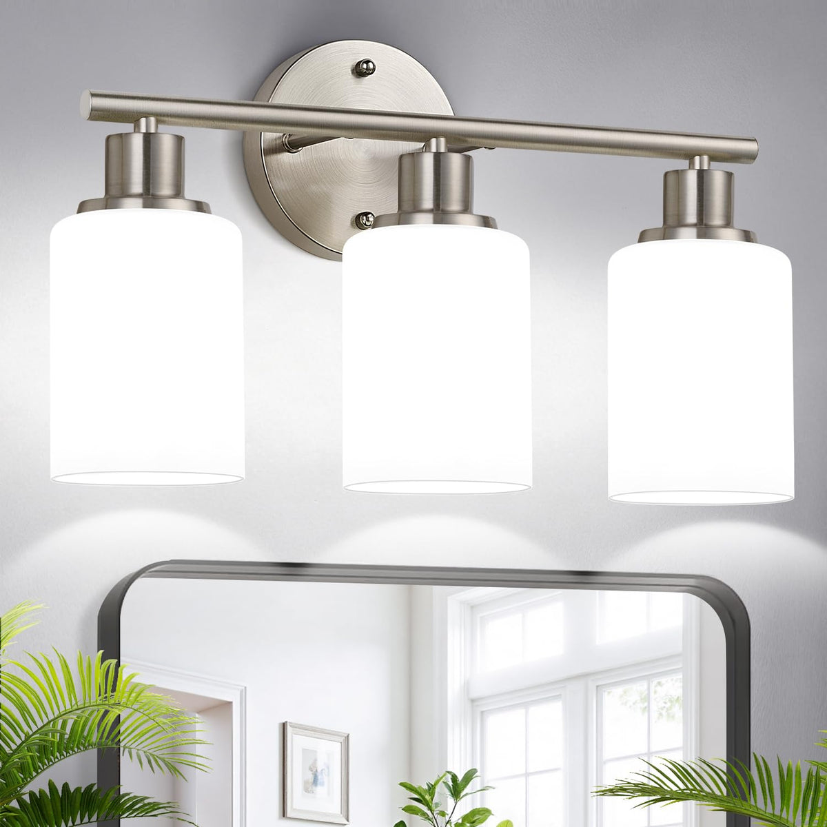 3 Light Bathroom Light Fixtures (Brushed Nickel & Milky White Glass / 3-light)